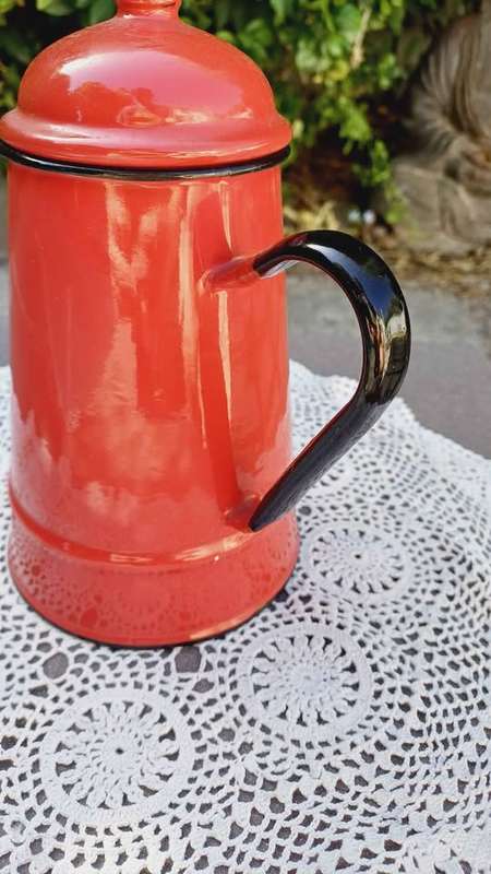 Vintage Red Enamel Coffee Pot - Stove Top - Made in Poland