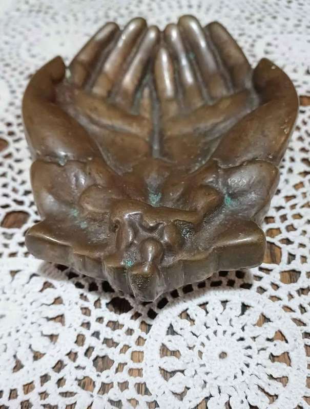 Vintage cast brass sculpted cupped hands