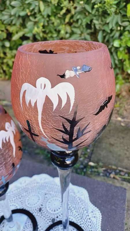 Set of 3 oversize gothic style glass Halloween candle holders