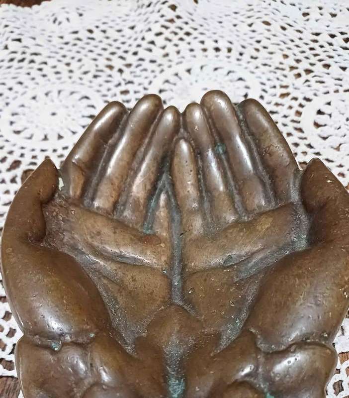 Vintage cast brass sculpted cupped hands