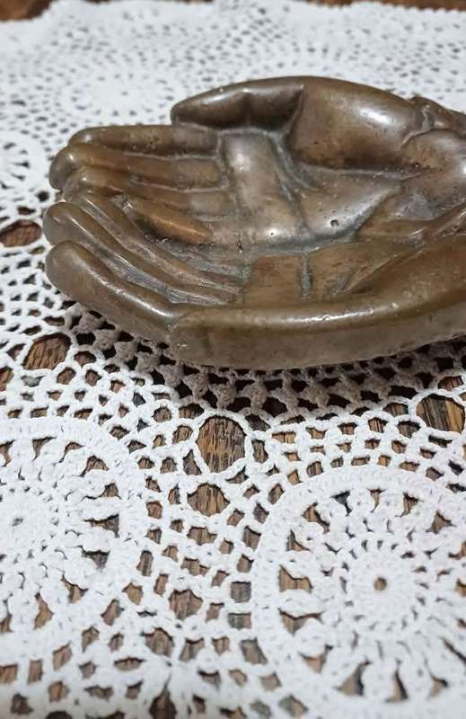 Vintage cast brass sculpted cupped hands