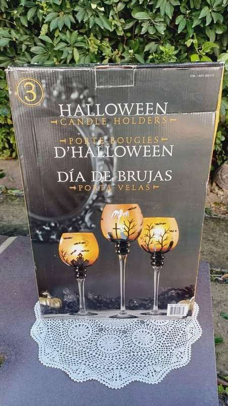 Set of 3 oversize gothic style glass Halloween candle holders