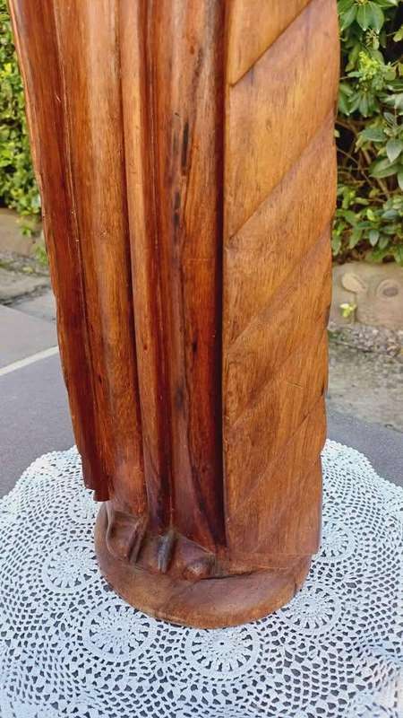 Large wooden Hand-Carved Monk in contemplation - 60cm tall