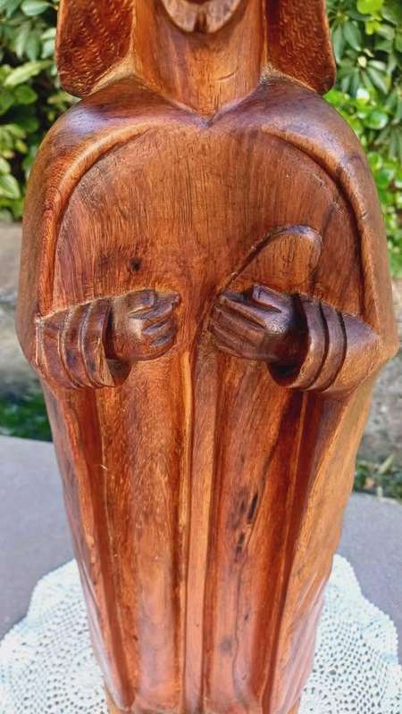 Large wooden Hand-Carved Monk in contemplation - 60cm tall