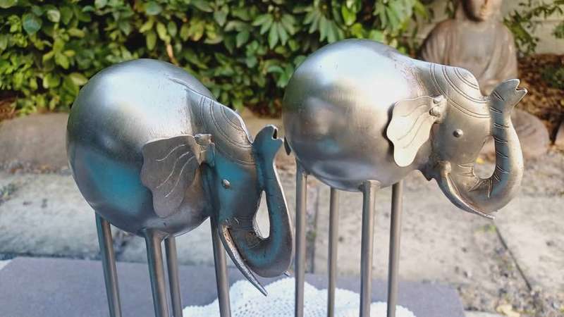 Pair of PIER 1 Pop Art 80s Metal Elephant Sculptures. Hand crafted