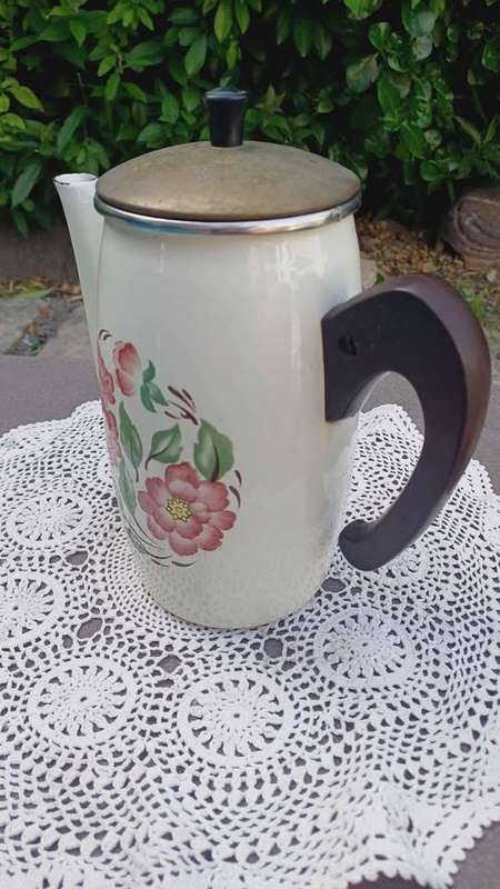 Vintage Elegant Enamelled Coffee Pot with Floral Decoration