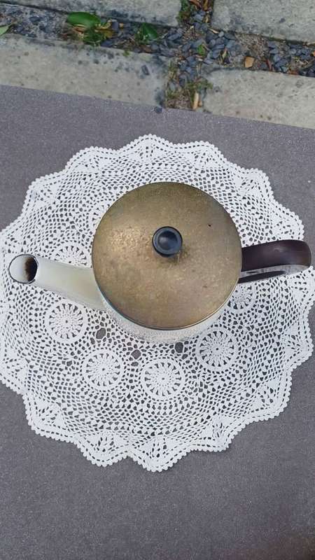 Vintage Elegant Enamelled Coffee Pot with Floral Decoration