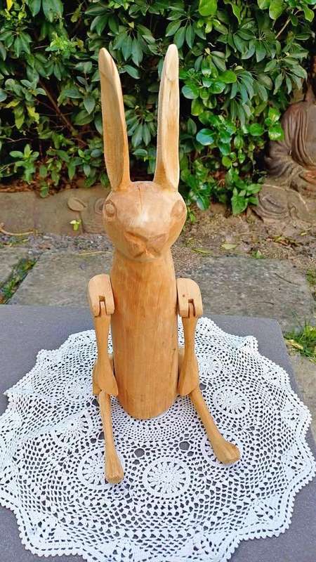 Hare-raising! Vintage articulated wooden folk art sculpture