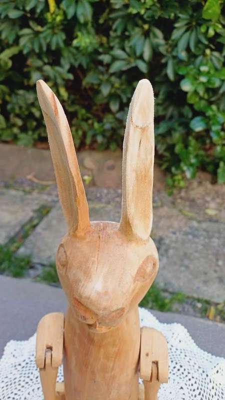 Hare-raising! Vintage articulated wooden folk art sculpture