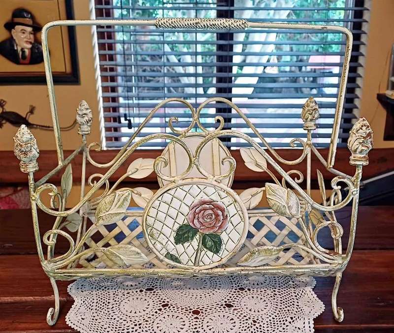 Vintage Metal Lattice, Leaves and Roses Magazine Rack