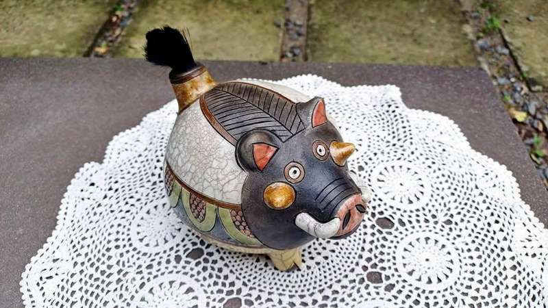 Signed original Rika Franken of Botswana - handmade Raku warthog
