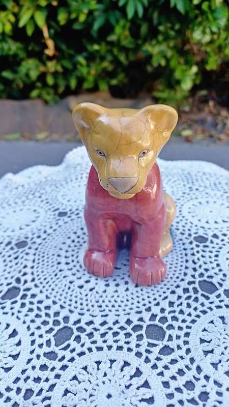 South African Raku Pottery Raku Lion figurine. Signed