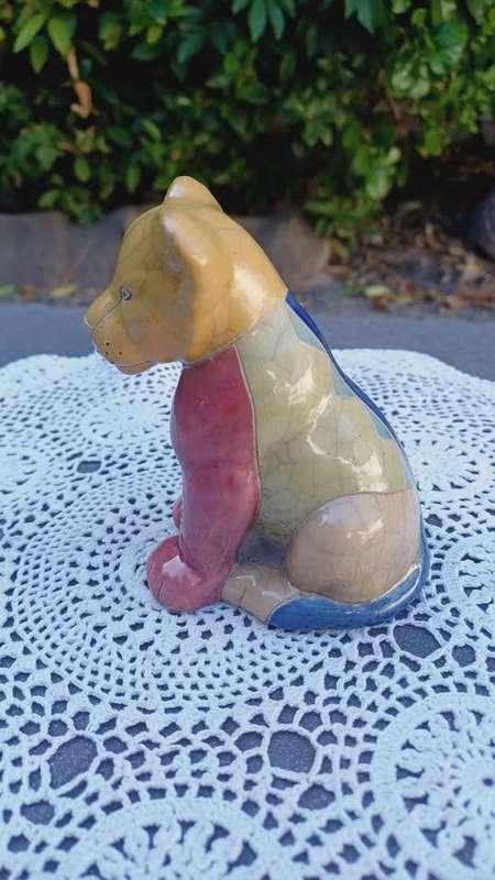 South African Raku Pottery Raku Lion figurine. Signed