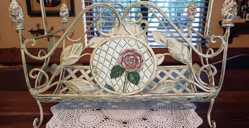 Vintage Metal Lattice, Leaves and Roses Magazine Rack