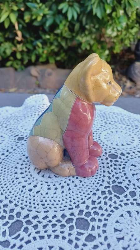 South African Raku Pottery Raku Lion figurine. Signed