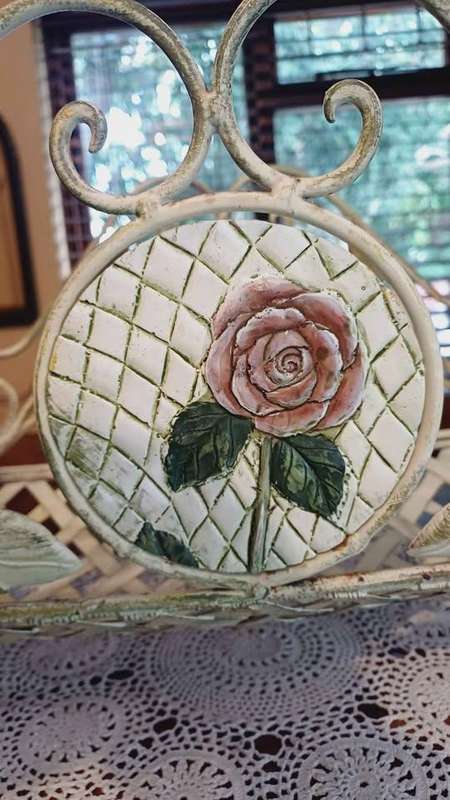 Vintage Metal Lattice, Leaves and Roses Magazine Rack