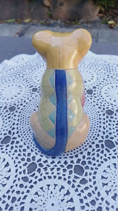 South African Raku Pottery Raku Lion figurine. Signed