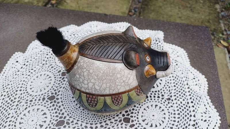 Signed original Rika Franken of Botswana - handmade Raku warthog