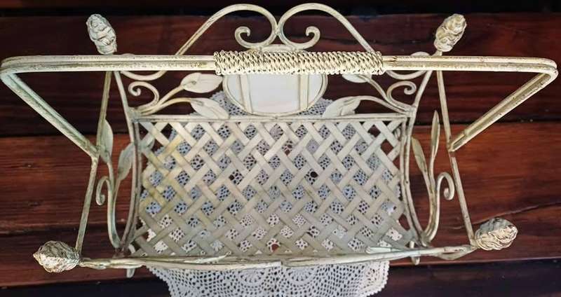 Vintage Metal Lattice, Leaves and Roses Magazine Rack