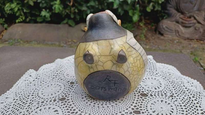 Signed original Rika Franken of Botswana - handmade Raku warthog