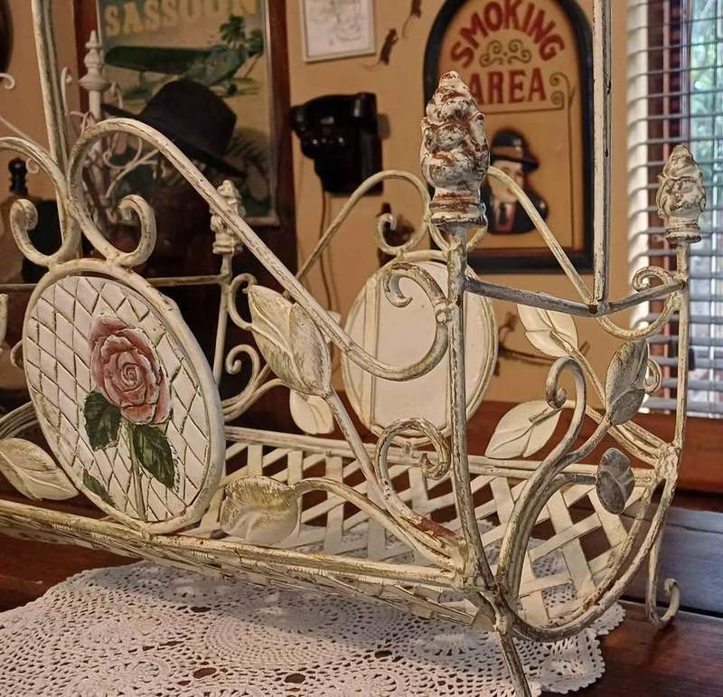 Vintage Metal Lattice, Leaves and Roses Magazine Rack