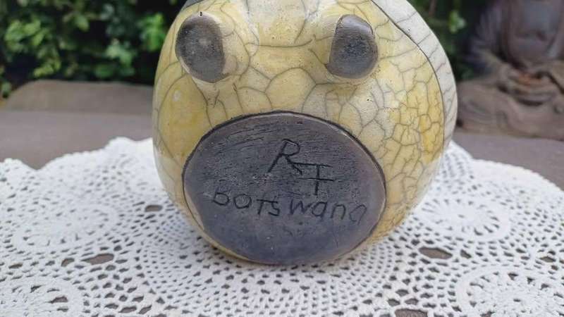 Signed original Rika Franken of Botswana - handmade Raku warthog
