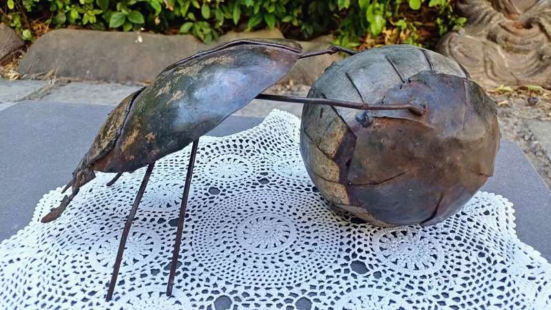 Rolling along.Scarab/Dung Beetle metal tin art (with attachment!!)