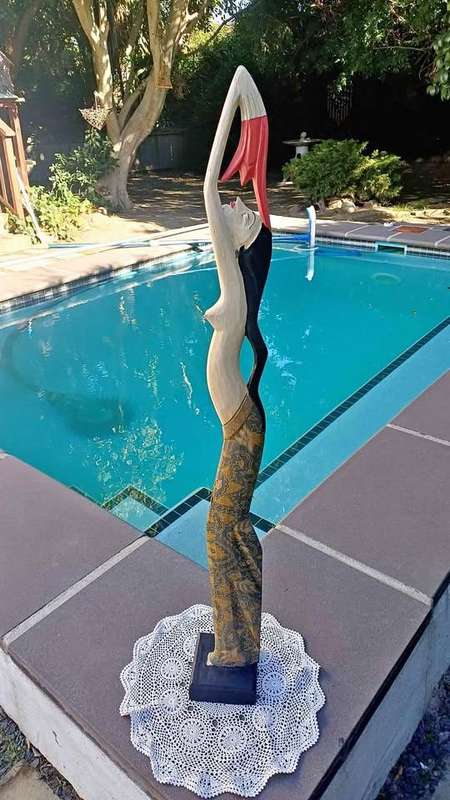 Tall, exotic Art Nouveau style female wooden figurine - 1m in height
