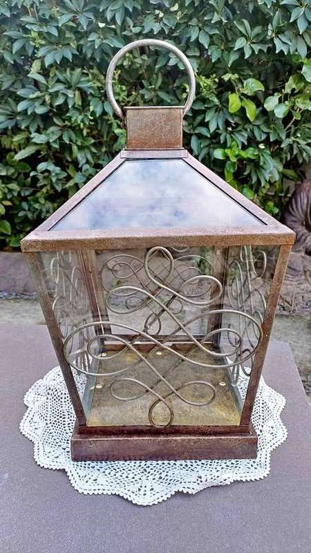 Large vintage metal and glass candle lantern or terrarium - 4 Sided - Ornately Scrolled