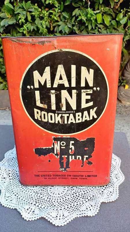 Large vintage bilingual Main Line Rooktabak tin - 10Lbs nett