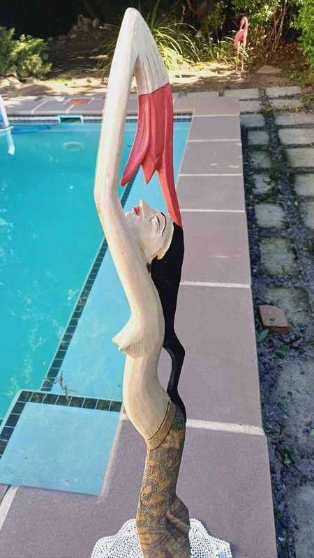 Tall, exotic Art Nouveau style female wooden figurine - 1m in height