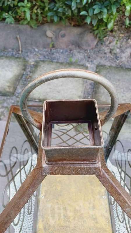 Large vintage metal and glass candle lantern or terrarium - 4 Sided - Ornately Scrolled