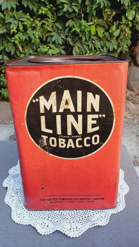 Large vintage bilingual Main Line Rooktabak tin - 10Lbs nett