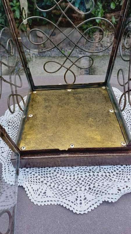 Large vintage metal and glass candle lantern or terrarium - 4 Sided - Ornately Scrolled