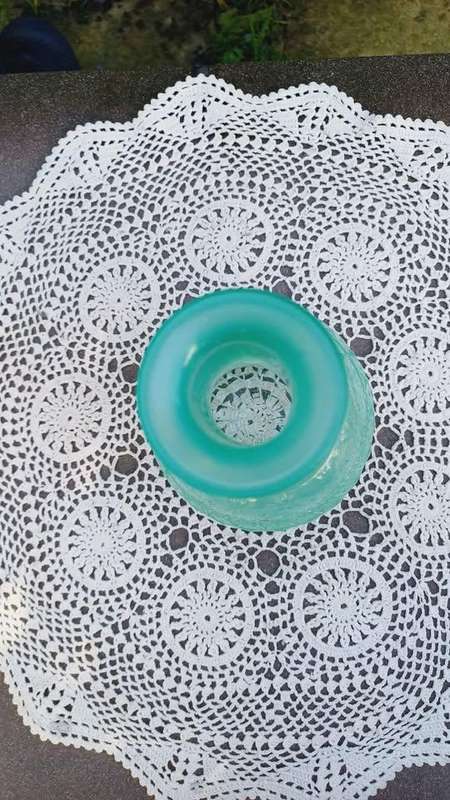 Vintage green glass bud vase with moulded geometric pattern