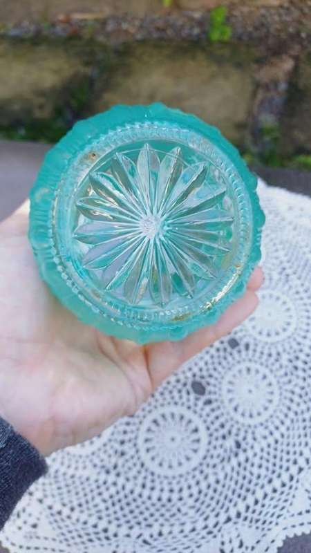 Vintage green glass bud vase with moulded geometric pattern