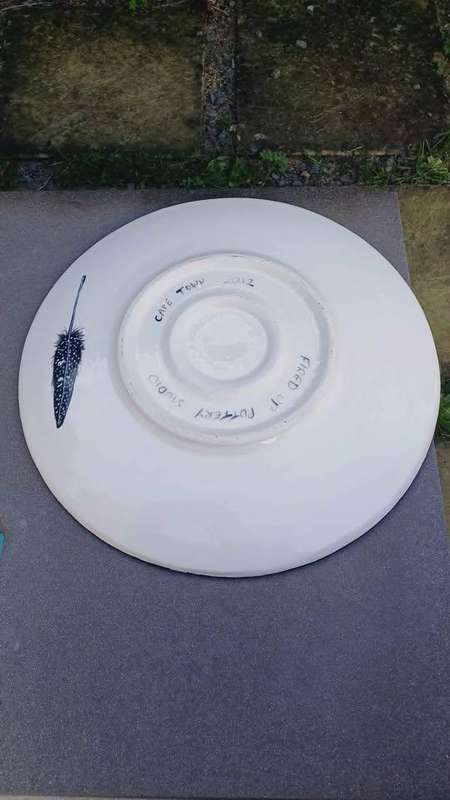 Unique large Fired Up Pottery Studio Guinea Fowl Feather platter - Cape Town 2012