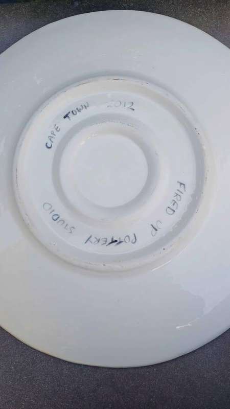 Unique large Fired Up Pottery Studio Guinea Fowl Feather platter - Cape Town 2012