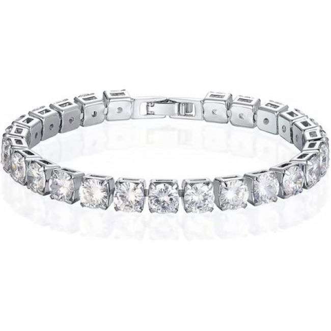 Shiny CZ Tennis Bracelet Silver Plated With 4mm Crystal Stones