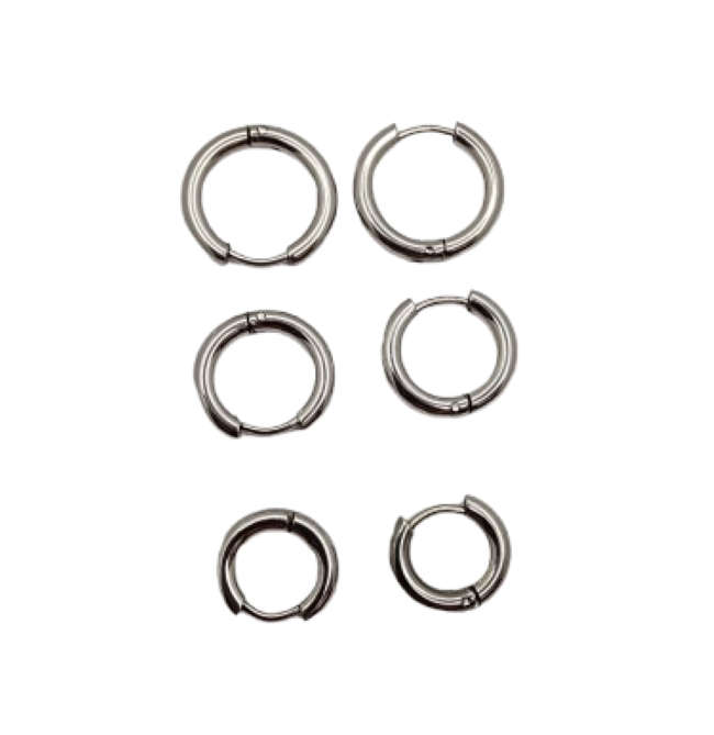 Stainless Steel Unisex Thick Sleeper Earrings - Set Of 3