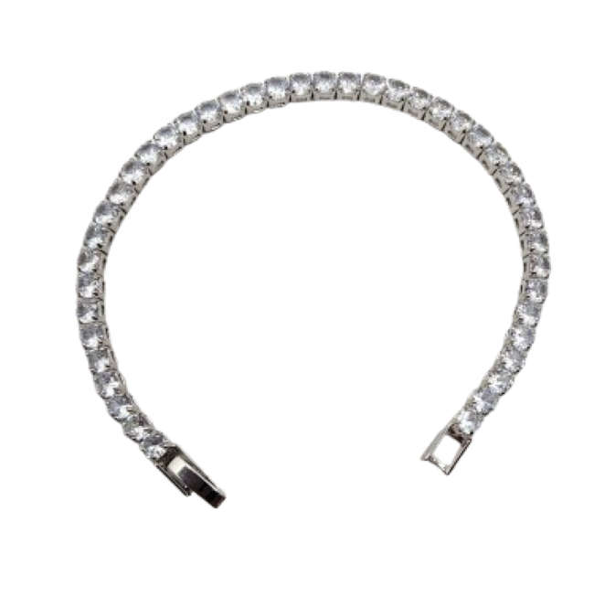 Shiny CZ Tennis Bracelet Silver Plated With 4mm Crystal Stones