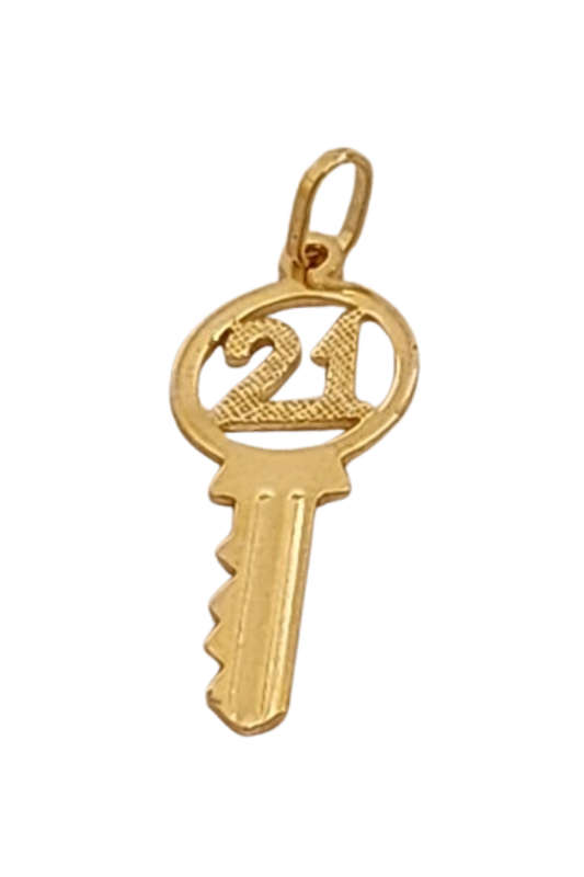 9ct Yellow Gold 21 Birthday Key Charm Pendant