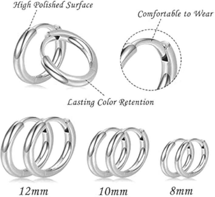 Stainless Steel Unisex Thick Sleeper Earrings - Set Of 3