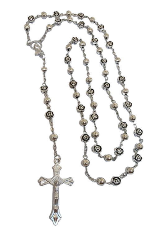 Holy Rosary Prayer Beads - Silver Flower