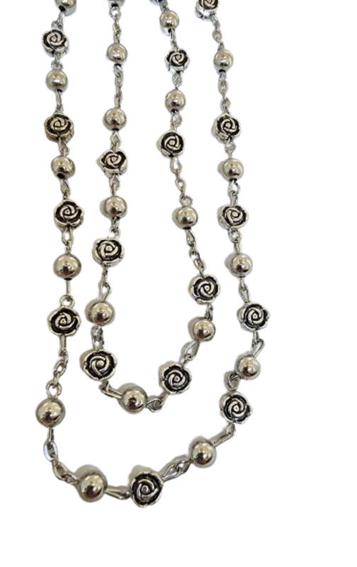 Holy Rosary Prayer Beads - Silver Flower