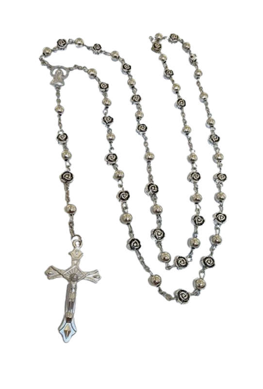 Holy Rosary Prayer Beads - Silver Flower