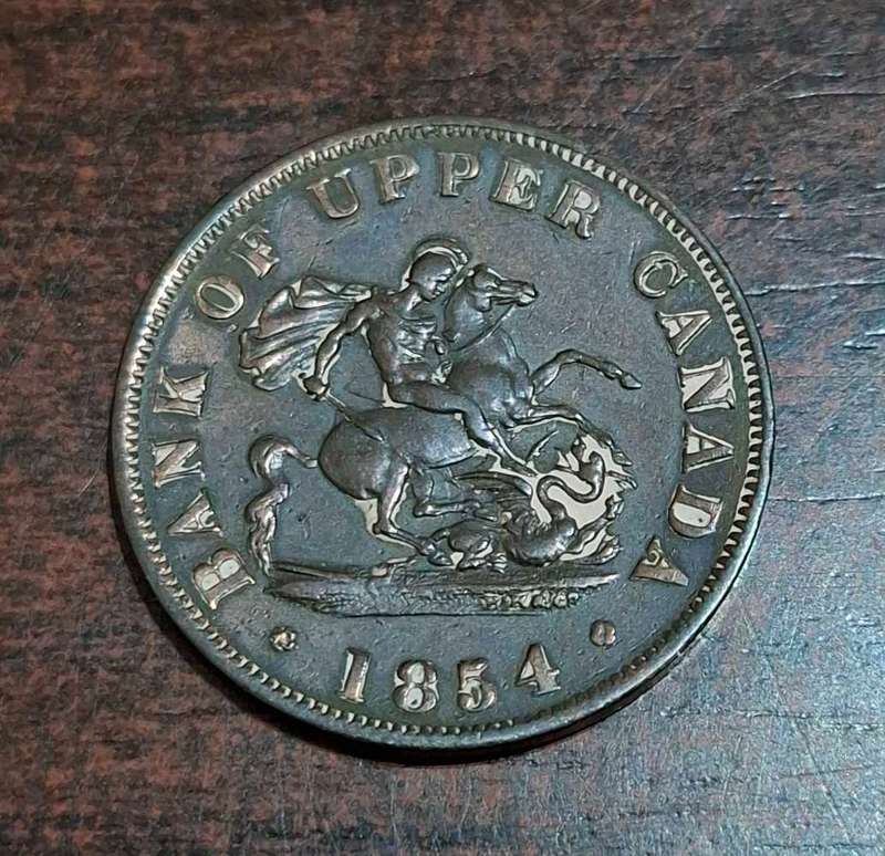 1854 Upper Canada Bank Penny Token St George Dragon Breton
