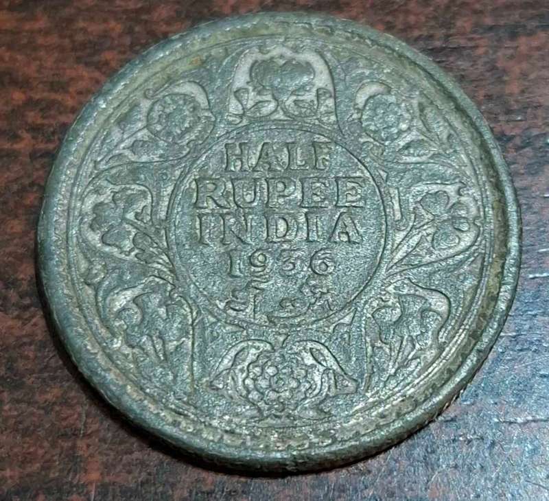 1936 Half Rupee coin from india
