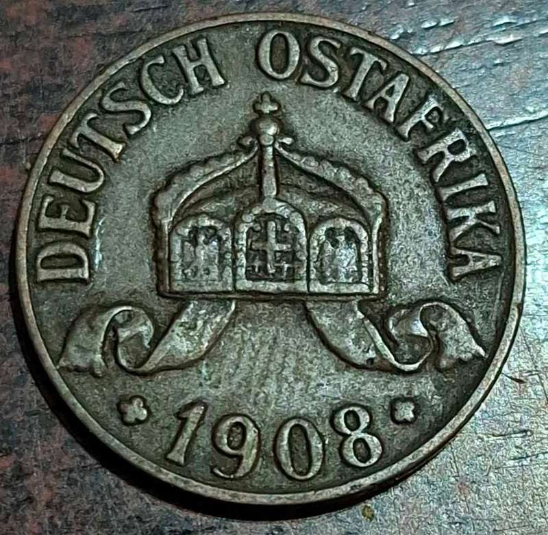 1908 1 Heller coin from German East Africa