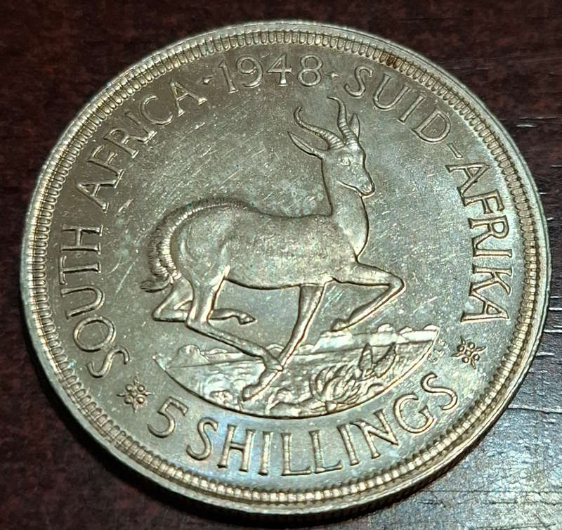 1948 South African 5 Shillings coin